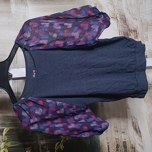 Mudd Girls Large 14 blue blouse with oversized sheer colorful hearts sleeves